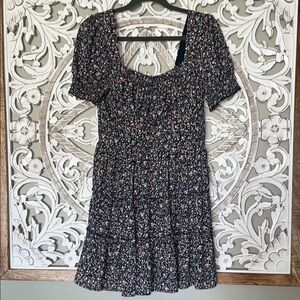Row A Square Collar Women Dresses Summer Floral Print Short Mini Dress sz M EUC